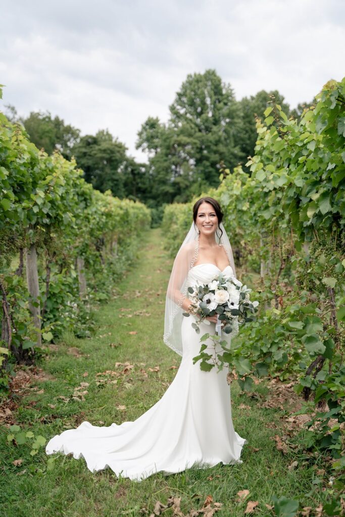 bride in vineyard at tabor hill weddings