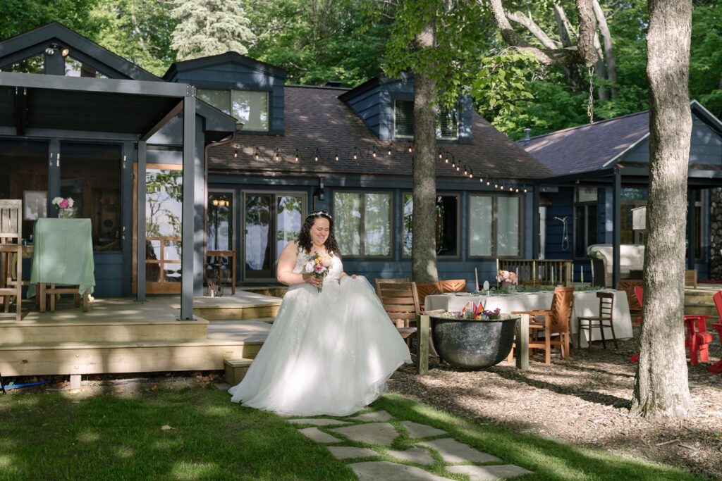 Bride at Lake michigan micro wedding venue rental lake house saugatuck